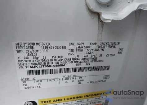 2021 Ford Expedition Xlt Max z USA, uszkodzony, nr VIN 1FMJK1JT6MEA48684